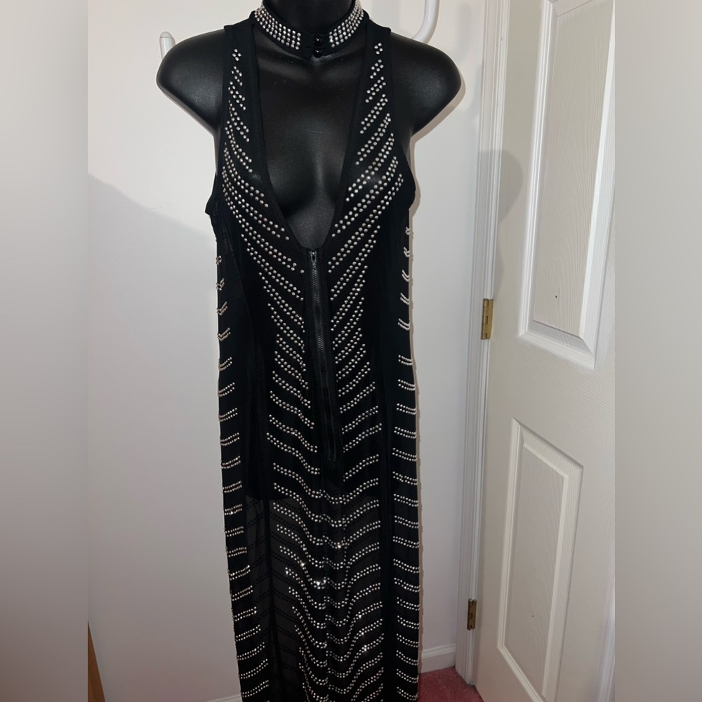 XL studded long mesh dress or beachwear